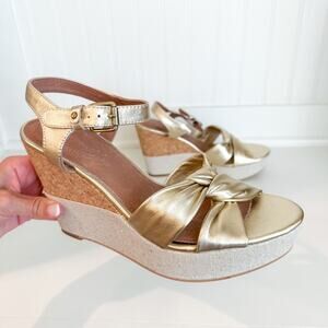 Corso Como Nani Leather Twisted Wedge Sandal Brass 9.5M
